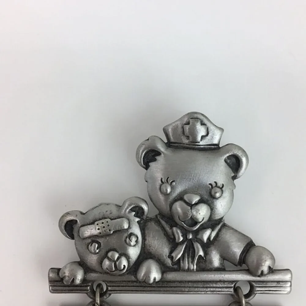 Vtg. J.J. Brooch Pin Nurses‎ Teddy Bear Articulated Kitchy Cute Nurse Gift